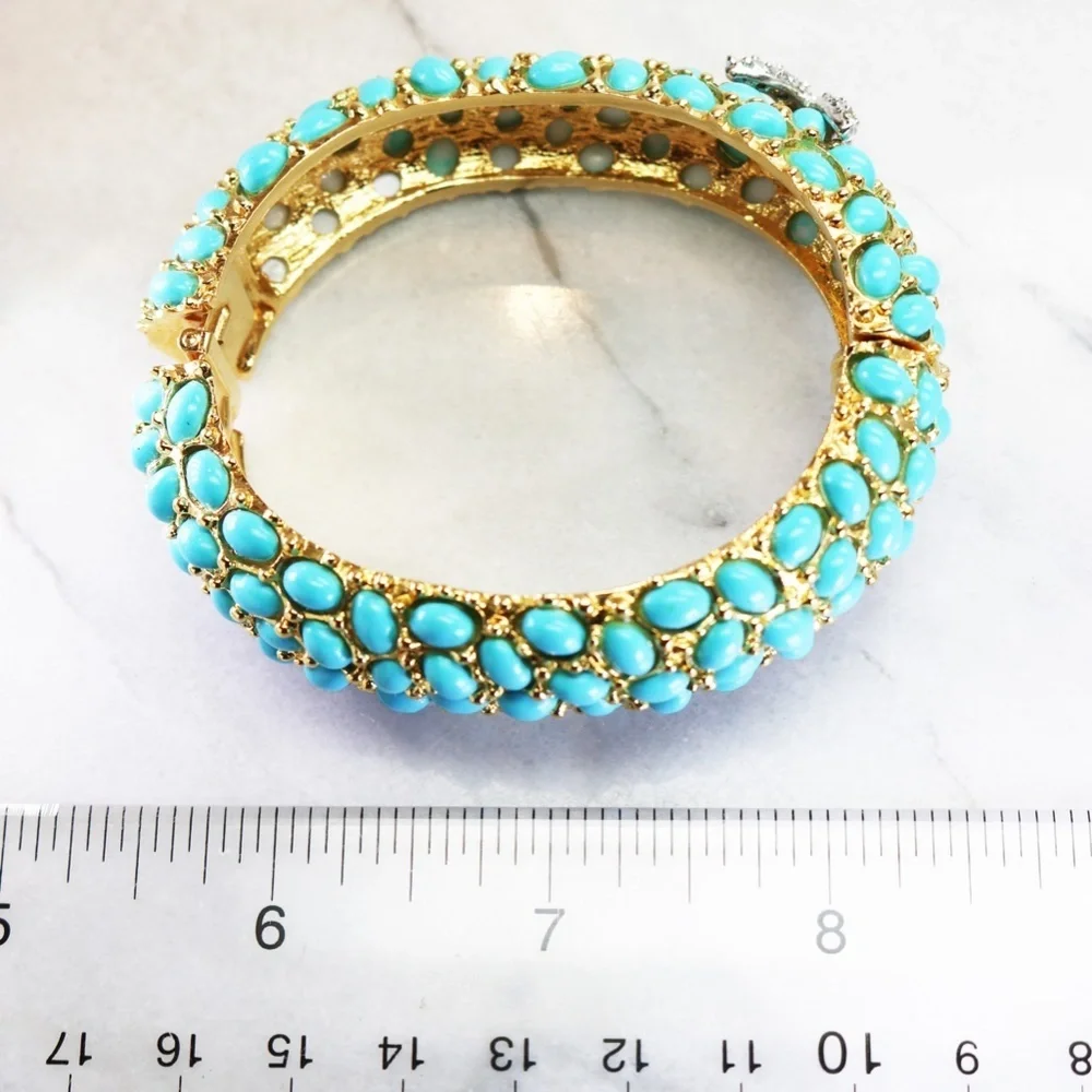 ⚜️ Vintage Kenneth Jay Lane Crystal Starfish Turquoise Cabochon Bracelet - Picture 13 of 16